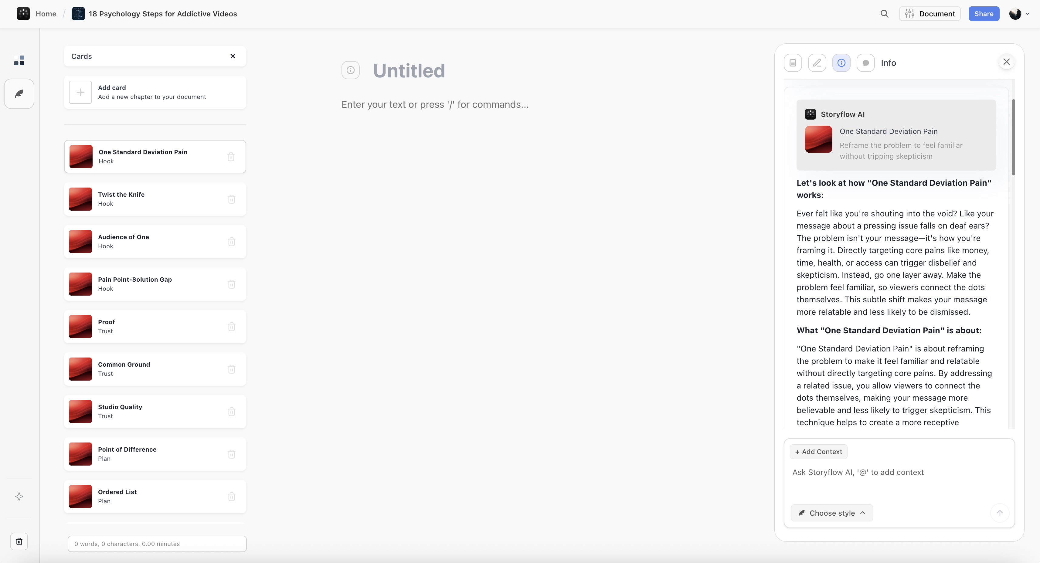 Storyflow Blueprint workspace showing structured project planning